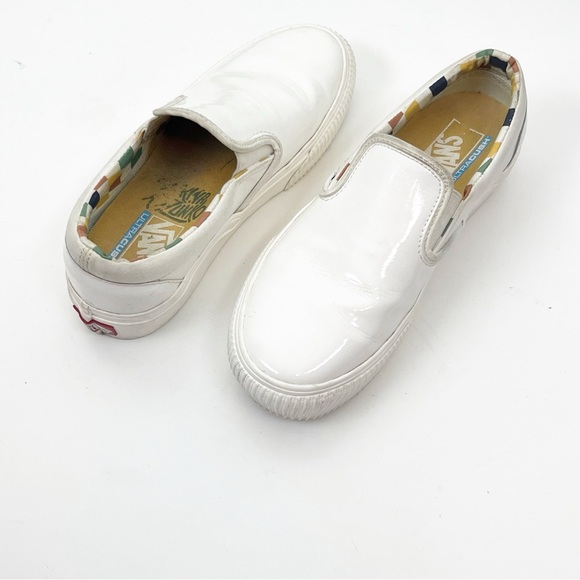 Vans Shoes - VANS x Karin Rozunko White Patent Leather Platform Slip On Sneakers Size 7.5